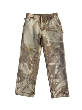Carhartt x Trashaus Collab Bleach Work Pants in Beige & White